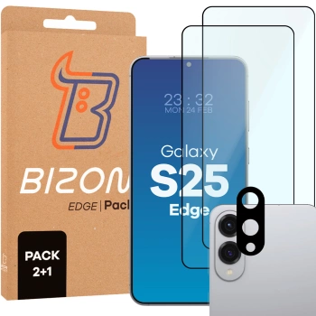 2x Szkło + szybka na aparat Bizon Edge Pack do Samsung Galaxy S25 Edge