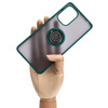 Etui z uchwytem na palec Bizon Case Hybrid Ring do Xiaomi Poco F5, przydymione z ciemnozieloną ramką