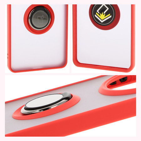 Etui z uchwytem na palec Bizon Case Hybrid Ring do Honor Magic7 Lite, przydymione z czerwoną ramką