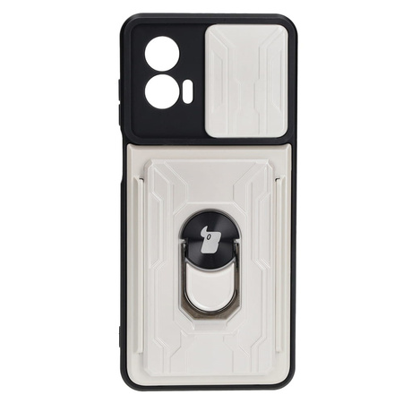 Etui Bizon Case Camshield Card Slot Ring do Motorola Moto G73 5G, białe