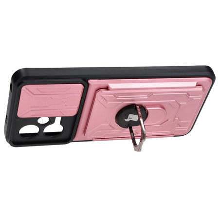 Etui Bizon Case Camshield Card Slot Ring do Xiaomi POCO X5, jasnoróżowe