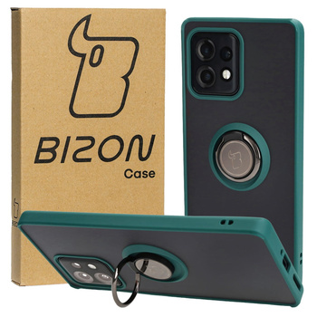 Etui z uchwytem na palec Bizon Case Hybrid Ring do Motorola Edge 40 Pro, przydymione z ciemnozieloną ramką