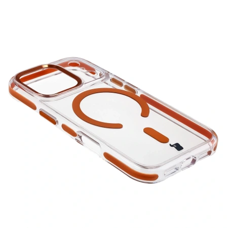 Etui z pierścieniem magnetycznym Bizon Case Marco do iPhone 17 Pro, przezroczyste z pomarańczową ramką