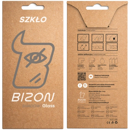 Prywatyzujące szkło hartowane Bizon Glass Edge Shadow do Galaxy S26 Plus / S25 Edge, przyciemniane z czarną ramką