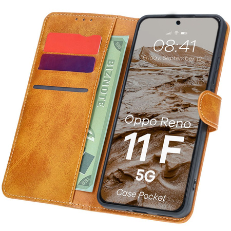 Etui z klapką Bizon Case Pocket do Oppo Reno11 F 5G, brązowe