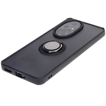 Etui z uchwytem na palec Bizon Case Hybrid Ring do Honor 200 Pro, przydymione z czarną ramką