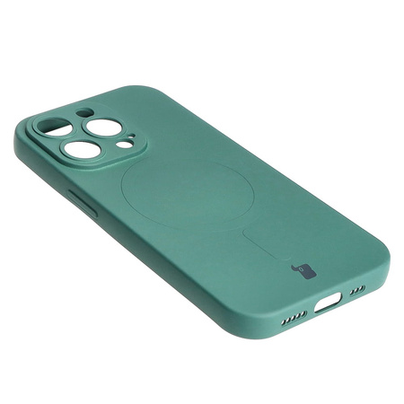 Etui silikonowe z pierścieniem magnetycznym Bizon Case Silicone Magnetic do iPhone 14 Pro, ciemnozielone