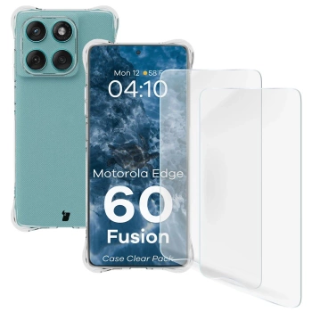 Elastyczne etui + 2x folia na ekran Bizon Case Clear Pack do Motorola Edge 60 Fusion