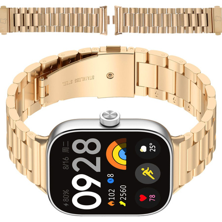 Pasek ze stali nierdzewnej Bizon Strap Watch Aura do  Xiaomi Redmi Watch 5/4 / Smart Band 9/8 Pro, różowozłoty