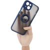 Etui z uchwytem na palec Bizon Case Hybrid Ring do iPhone 14, przydymione z granatową ramką