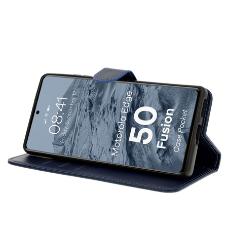 Etui z klapką Bizon Case Pocket do Motorola Edge 50 Fusion, granatowe
