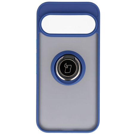 Etui z uchwytem na palec Bizon Case Hybrid Ring do Google Pixel 10 / 10 Pro, przydymione z granatową ramką