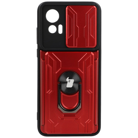 Etui Bizon Case Camshield Card Slot Ring do Moto Edge 30 Neo, czerwone