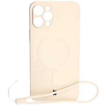 Etui silikonowe z pierścieniem magnetycznym Bizon Case Silicone Magnetic do iPhone 12 Pro Max, beżowe