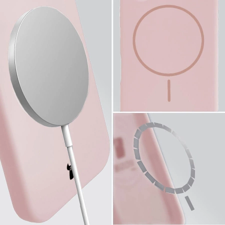 Silikonowe etui z pierścieniem magnetycznym Bizon Soft Case Magnetic do iPhone 14/13, jasnoróżowe