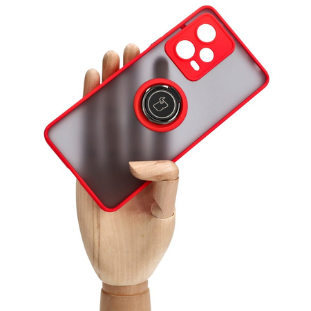 Etui z uchwytem na palec Bizon Case Hybrid Ring do Xiaomi Redmi Note 12 Pro 5G, przydymione z czerwoną ramką