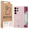 Silikonowe etui z pierścieniem magnetycznym Bizon Soft Case Magnetic do Galaxy S24 Ultra, jasnoróżowe