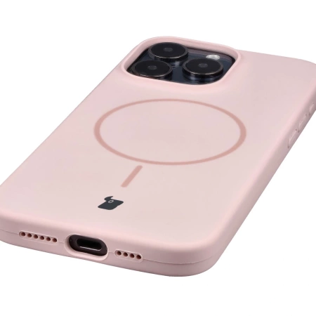Silikonowe etui z pierścieniem magnetycznym Bizon Soft Case Magnetic do iPhone 15 Pro Max, jasnoróżowe