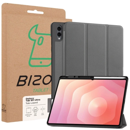 Etui z klapką Bizon Case Tab Lizard do Galaxy Tab S11 Ultra, szare