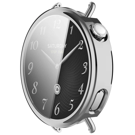 Etui z osłoną ekranu Bizon Case Watch Felipe do Xiaomi Watch S4 41 mm, srebrne