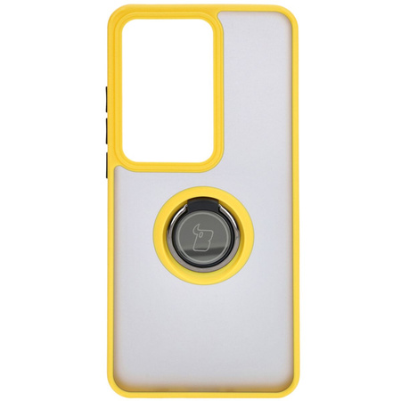 Etui z uchwytem na palec Bizon Case Hybrid Ring do Oppo Reno11 F 5G, przydymione z żółtą ramką