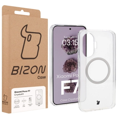 Etui z pierścieniem magnetycznym Bizon Case CrystalO do Xiaomi POCO F7, przezroczyste