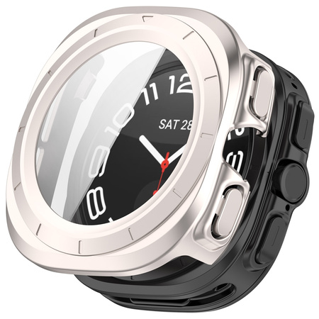 Etui ze szkłem do zegarka Bizon Case+Glass Watch do Galaxy Watch Ultra 2 / 1, satynowo szampańskie