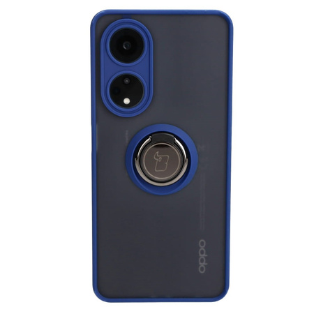 Etui z uchwytem na palec Bizon Case Hybrid Ring do Oppo A98 5G, przydymione z granatową ramką
