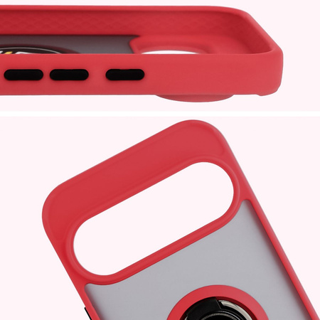 Etui z uchwytem na palec Bizon Case Hybrid Ring do Google Pixel 10 / 10 Pro, przydymione z czerwoną ramką