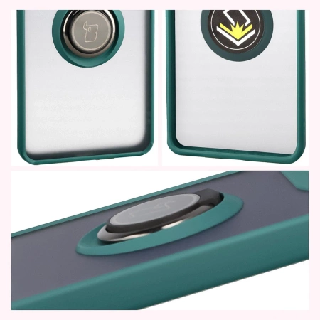 Etui z uchwytem na palec Bizon Case Hybrid Ring do Motorola Edge 60 Pro, przydymione z ciemnozieloną ramką