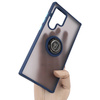 Etui z uchwytem na palec Bizon Case Hybrid Ring do Galaxy S22 Ultra, przydymione z granatową ramką