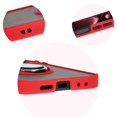 Etui z uchwytem na palec Bizon Case Hybrid Ring do Galaxy Z Flip7 FE / Z Flip6, przydymione z czerwoną ramką