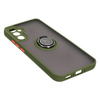 Etui z uchwytem na palec Bizon Case Hybrid Ring do Galaxy A34 5G, przydymione z zieloną ramką