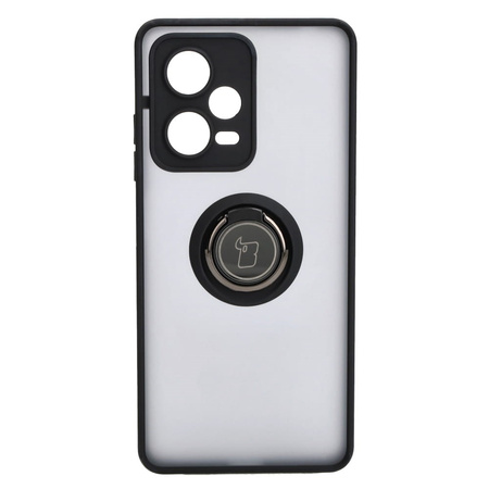 Etui z uchwytem na palec Bizon Case Hybrid Ring do Xiaomi Redmi Note 12 Pro+ 5G, przydymione z czarną ramką