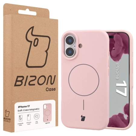 Silikonowe etui z pierścieniem magnetycznym Bizon Soft Case Magnetic do iPhone 17, jasnoróżowe