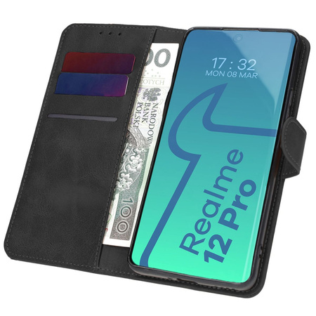 Etui z klapką Bizon Case Pocket do Realme 12 Pro / 12 Pro+, czarne