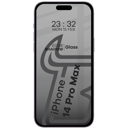 Prywatyzujące szkło hartowane Bizon Glass Edge Shadow do iPhone 14 Pro Max, przyciemniane z czarną ramką