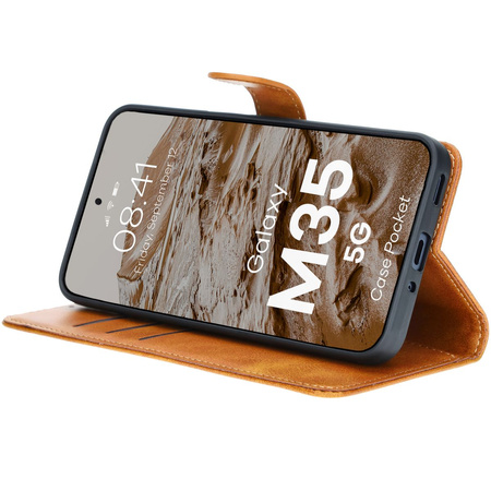 Etui z klapką Bizon Case Pocket do Galaxy M35 5G, brązowe