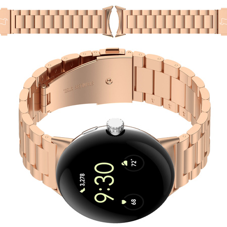 Pasek ze stali nierdzewnej Bizon Strap Watch Aura do Google Pixel Watch 3 45 mm, różowozłoty