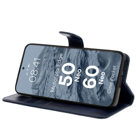 Etui z klapką Bizon Case Pocket do Motorola Edge 50 Neo/60 Neo, granatowe