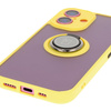 Etui z uchwytem na palec Bizon Case Hybrid Ring do iPhone 16, przydymione z żółtą ramką