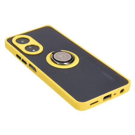 Etui z uchwytem na palec Bizon Case Hybrid Ring do Oppo A58 4G, przydymione z żółtą ramką