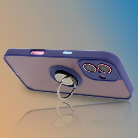 Etui z uchwytem na palec Bizon Case Hybrid Ring do iPhone 16, przydymione z granatową ramką