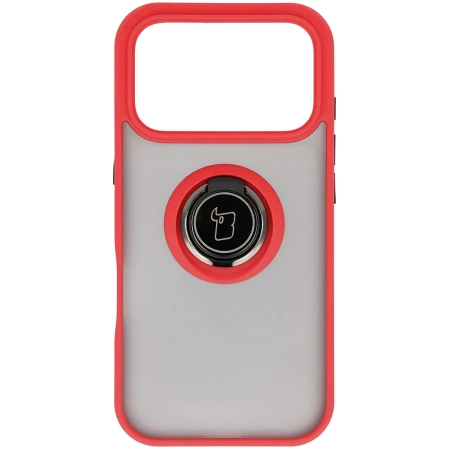 Etui z uchwytem na palec Bizon Case Hybrid Ring do iPhone 17 Pro, przydymione z czerwoną ramką