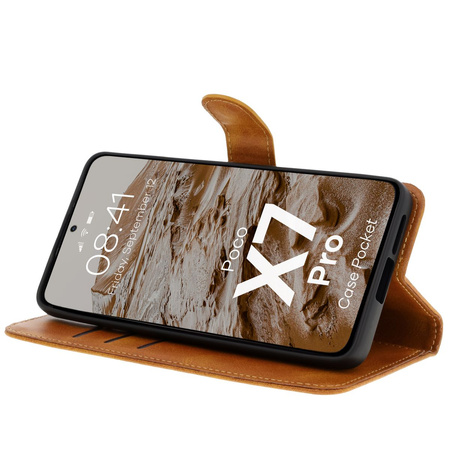 Etui z klapką Bizon Case Pocket do Xiaomi Poco X7 Pro, brązowe