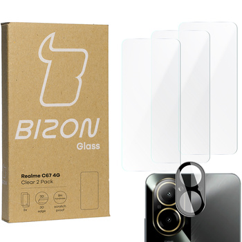 3x Szkło + szybka na aparat BIZON Clear 2 Pack do Realme C67 4G