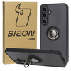 Etui z uchwytem na palec Bizon Case Hybrid Ring do Galaxy S24 FE, przydymione z czarną ramką
