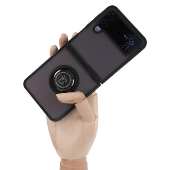 Etui z uchwytem na palec Bizon Case Hybrid Ring do Galaxy Z Flip4, przydymione z czarną ramką