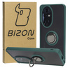 Etui z uchwytem na palec Bizon Case Hybrid Ring do Honor 200 Pro, przydymione z ciemnozieloną ramką