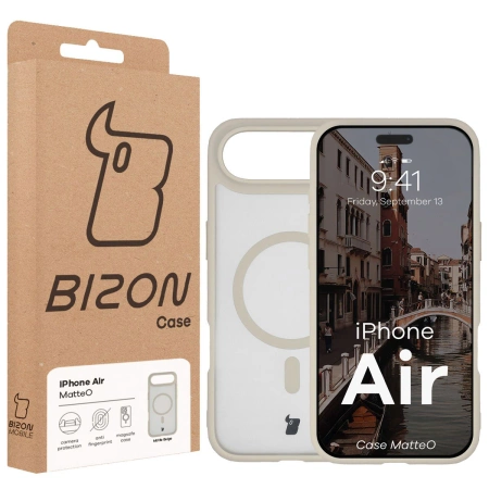 Etui z pierścieniem magnetycznym Bizon Case MatteO do iPhone Air, przydymione-beżowe